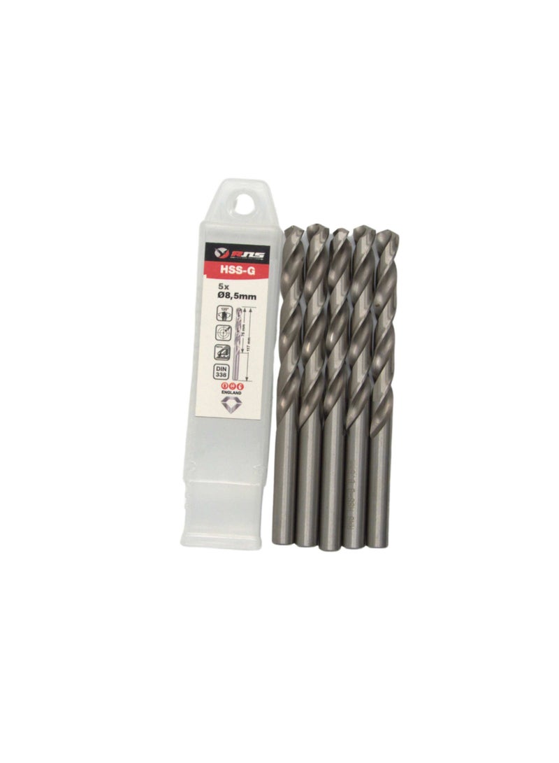 RNS HSS-G TWIST DRILL BIT 8.5 MM, Pack of 5 High Speed Steel Ground Metal Drill Bit for Steel, Alloy, Fabrication and Industrial Use - Image 2