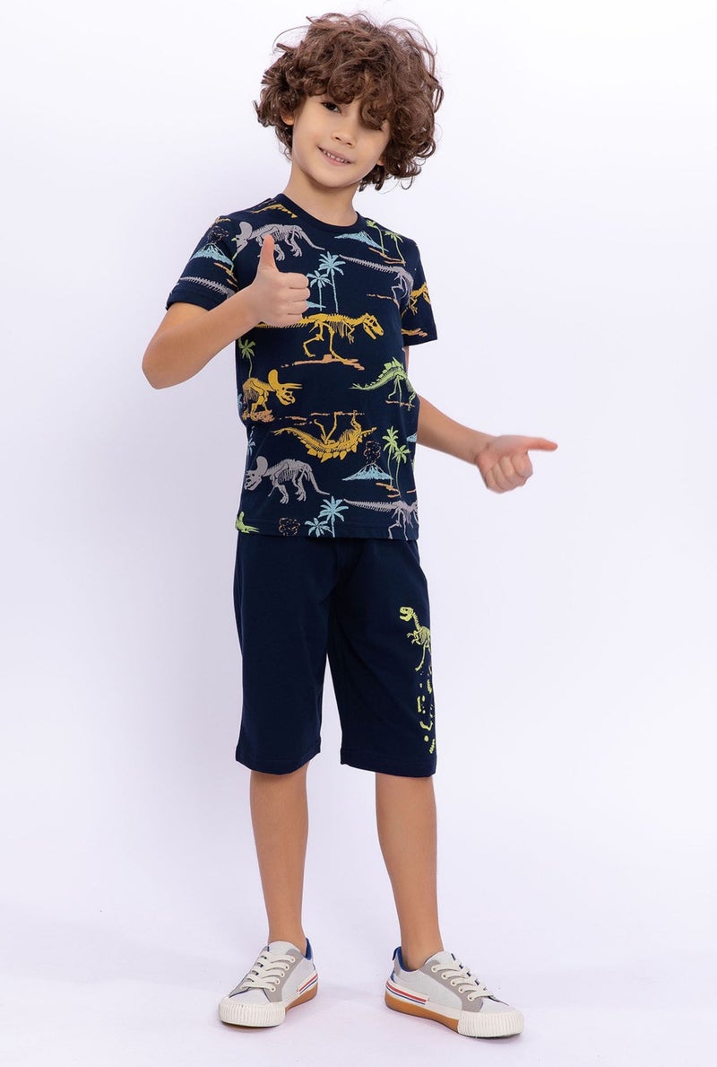RolyPoly Dinosaur Navy Blue Boys Bermuda Suit  - Image 1