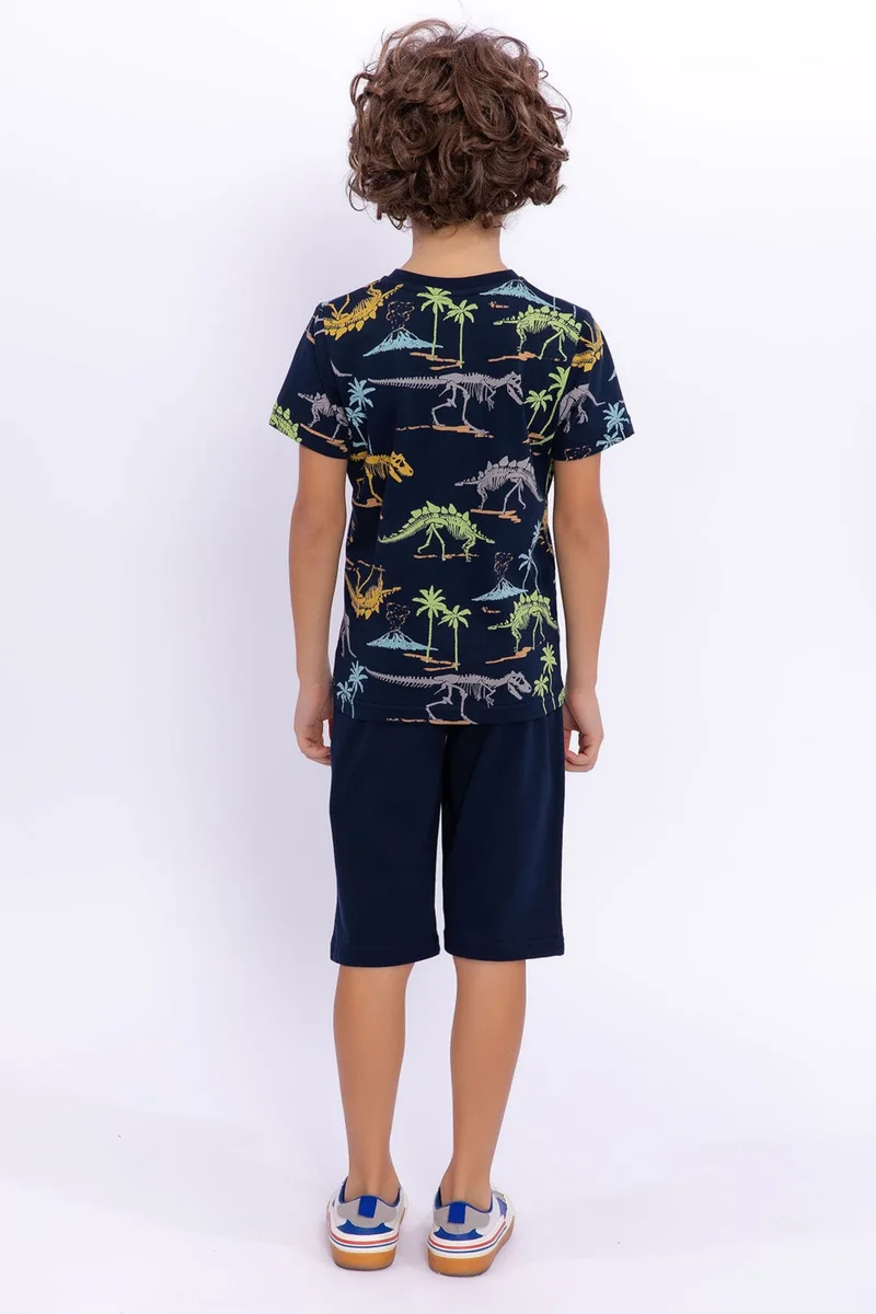 روليبولي Dinosaur Navy Blue Boys Bermuda Suit