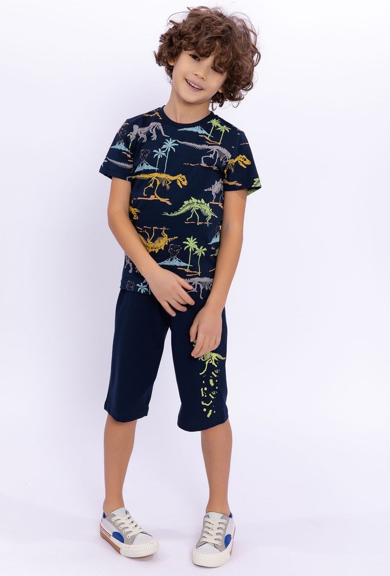 RolyPoly Dinosaur Navy Blue Boys Bermuda Suit  - Image 2