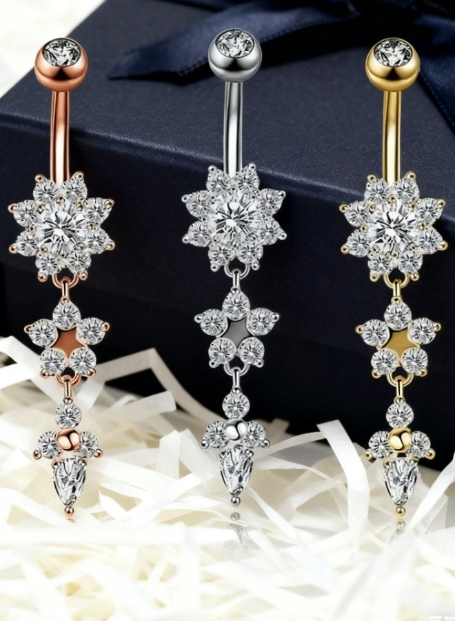 3 Pcs Unique Dangle Belly Rings Crystal Navel Barbell Bling Body Jewelry Set For Women Perfect For Daily Wear Party Beach Vacation - Image 4