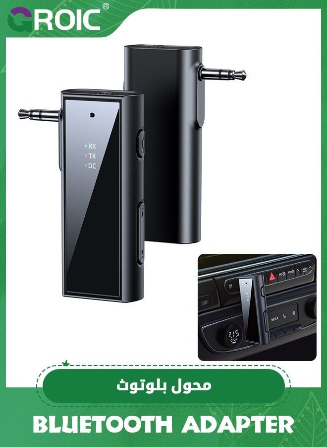 GROIC 2 in 1 Car Bluetooth 5.1 Receiver,Aux Adapter for with Display Screen, Suitable Cars, Speakers, Stereo Systems and Headphones - Image 1