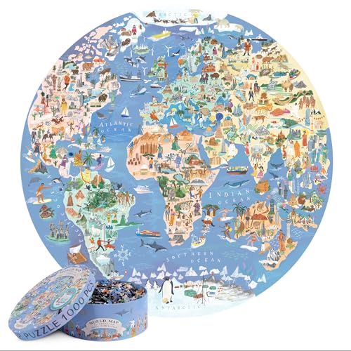bopster Jigsaw Puzzles for Adults 1000 Piece World Map Round Puzzle - Map of The World Jigsaw 1000 Piece Jigsaw Puzzles for Adults and Kids - Geography Gifts by bopster - Image 1