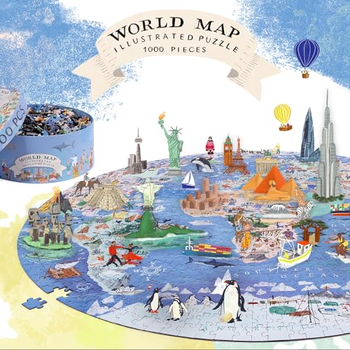 bopster Jigsaw Puzzles for Adults 1000 Piece World Map Round Puzzle - Map of The World Jigsaw 1000 Piece Jigsaw Puzzles for Adults and Kids - Geography Gifts by bopster - Image 4