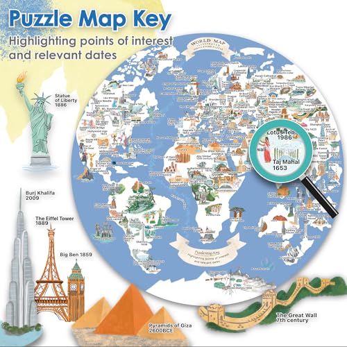 bopster Jigsaw Puzzles for Adults 1000 Piece World Map Round Puzzle - Map of The World Jigsaw 1000 Piece Jigsaw Puzzles for Adults and Kids - Geography Gifts by bopster - Image 3