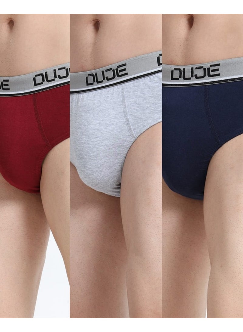 DUJE Men’s Brief OE (Outer Elastic) (3-Pack Combo 4 – Maroon, Grey & Blue) | 100% Combed Cotton | Breathable, Sweat-Absorbing, Anti-Bacterial & Odour-Free Daily Comfort Innerwear - Image 1