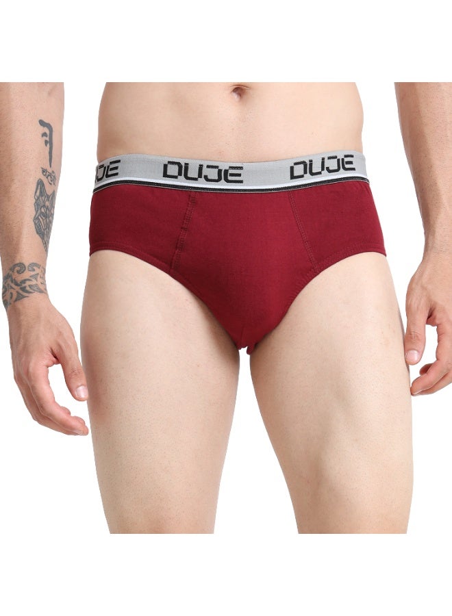 DUJE Men’s Brief OE (Outer Elastic) (3-Pack Combo 4 – Maroon, Grey & Blue) | 100% Combed Cotton | Breathable, Sweat-Absorbing, Anti-Bacterial & Odour-Free Daily Comfort Innerwear - Image 2