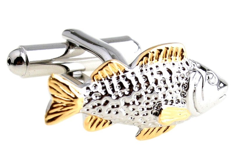 MRCUFF Fish 2 Tone Pair Fishing Cufflinks in a Presentation Gift Box & Polishing Cloth - Image 1
