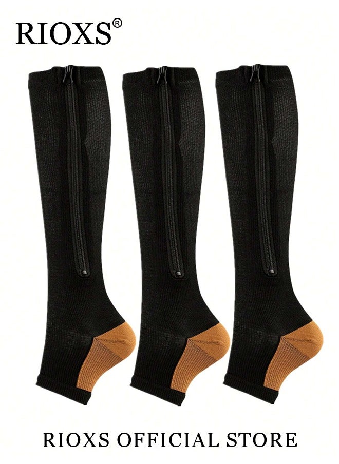 RIOXS 3 Pairs High Compression Socks for Mens and Womens Support Circulation Recovery Athletic Fit Running Splints Flight Travel Boost Endurance Protection Achilles Tendon  - Image 2
