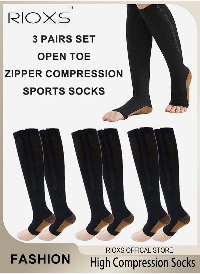 RIOXS 3 Pairs High Compression Socks for Mens and Womens Support Circulation Recovery Athletic Fit Running Splints Flight Travel Boost Endurance Protection Achilles Tendon  - Image 1