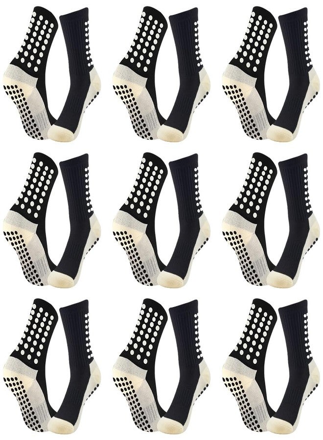 Adboros 9 Pairs Men's Soccer Socks Grips Pads Non Slip Football Basketball Sports Training Cushioned Athletic Socks Youth- Black - Image 1