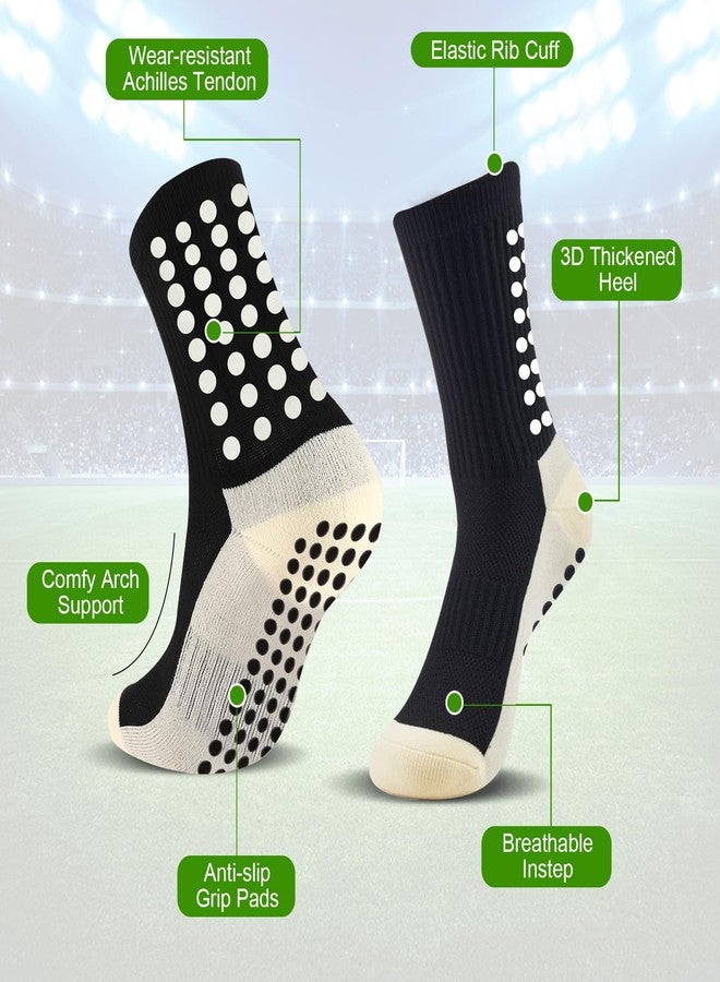 Adboros 9 Pairs Men's Soccer Socks Grips Pads Non Slip Football Basketball Sports Training Cushioned Athletic Socks Youth- Black - Image 5