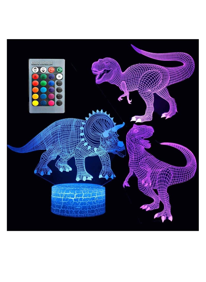 althiqahkey Dinosaur 3D Night Light Touch Table Desk Lamp Three Pattern 7 Colors Optical Illusion Lights with Acrylic Flat & ABS Base & USB Cable  - Image 1