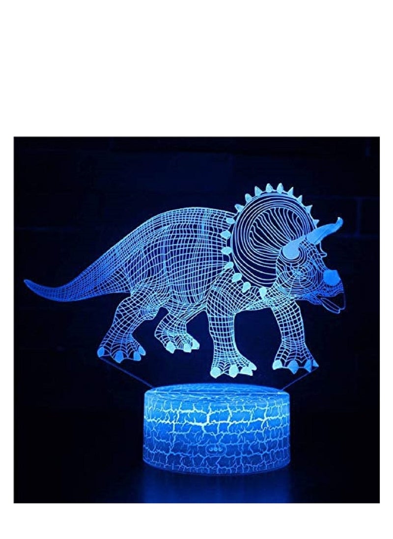 althiqahkey Dinosaur 3D Night Light Touch Table Desk Lamp Three Pattern 7 Colors Optical Illusion Lights with Acrylic Flat & ABS Base & USB Cable  - Image 2