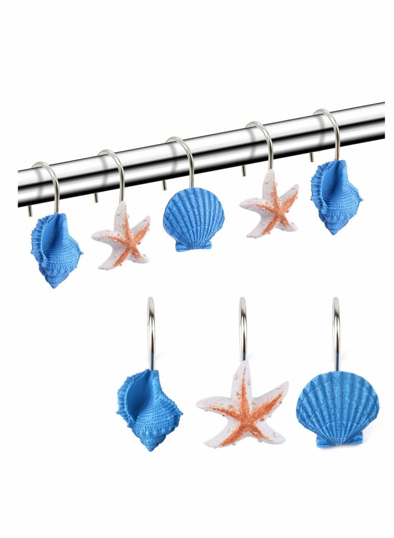 Seashell Shower Curtain Hooks, Anti Rust Decorative Resin Hooks for Bathroom, Baby Room, Bedroom, Living Room Decor 12Pcs - Image 1