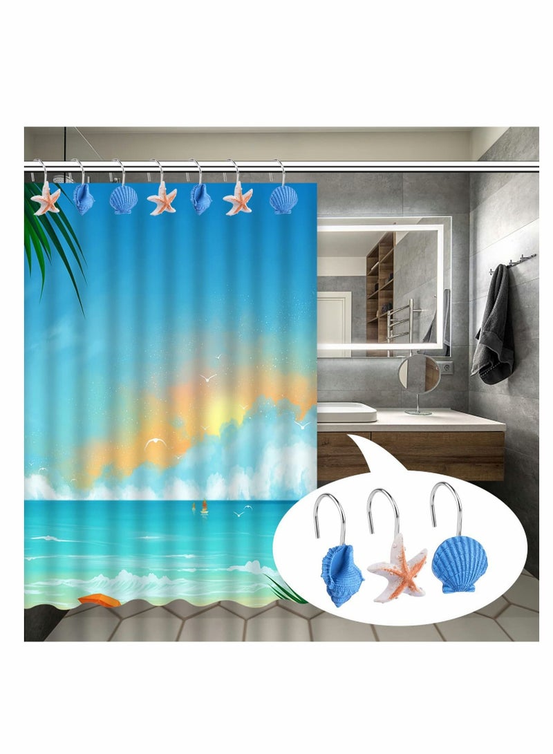 Seashell Shower Curtain Hooks, Anti Rust Decorative Resin Hooks for Bathroom, Baby Room, Bedroom, Living Room Decor 12Pcs - Image 4