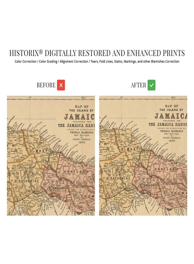 HISTORIX Vintage 1893 Jamaica Map - 24x36 Inch Wall Art Decor Featuring the Island’s Administrative and Political Divisions - Image 3