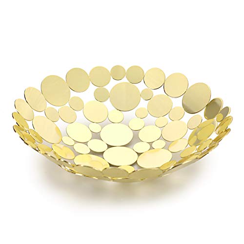 OwnMy Metal Fruit Bowl Basket Creative Table Centerpiece Fruit Stand Decorative Countertop Fruit Holder for Kitchen Counter Iron Large Fruit Plate Round Storage Tray for Bread Snacks Candy Golden