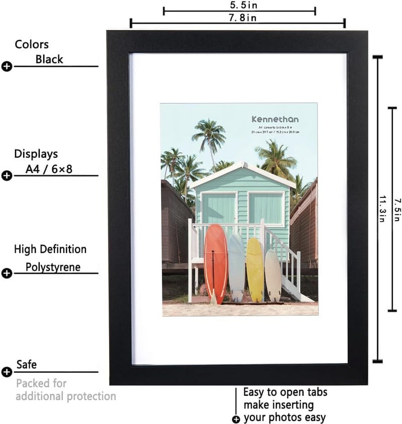 kennethan Picture Frames A4 Black 3 Pack MDF Wooden Frames with Acrylic Glass Ideal for Collages Portraits and Certificates A4 Photo Frames - Image 2