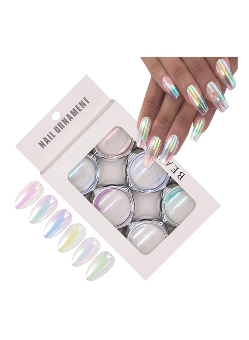 SYOSI Magic White Chrome Nail Powder, Holographic Pearl Aurora Chrome Nail Powder Iridescent Mermaid Shell Mirror Effect, Ice Transparent Moonlight Nail Art Manicure Decoration Sets for Women(6 Colors) - Image 1