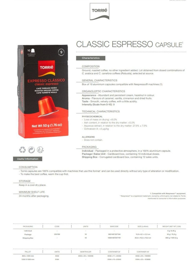 Torrie Classic Espresso Pack of 10 capsules Rich and balanced coffee