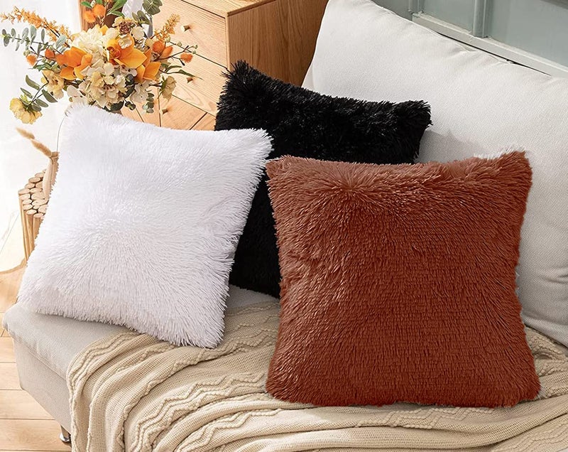 PICKKART Set of 3 Plush Pillow Small Size 12x12 Inches (Black White Coffee) - Image 3