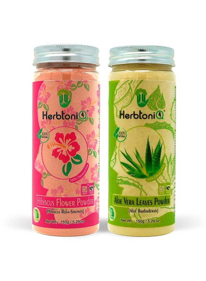 Herbtoniq 100% Natural Hibiscus Flower And Aloe Vera Leaves(Aloe Barbadensis) Powder For Face Pack (300 Gram)  - Image 1