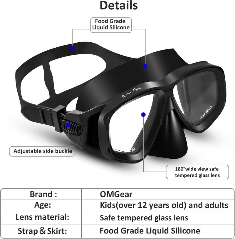 OMGear Swim Mask Dive Goggles Swimming Goggles with Nose Cover Snorkeling Gear Junior Adult Snorkel Mask for Scuba Diving Spearfishing Neoprene Strap Impact Resistance - Image 2