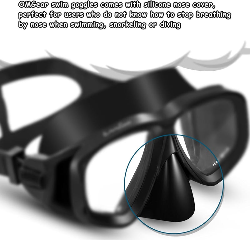 OMGear Swim Mask Dive Goggles Swimming Goggles with Nose Cover Snorkeling Gear Junior Adult Snorkel Mask for Scuba Diving Spearfishing Neoprene Strap Impact Resistance - Image 3