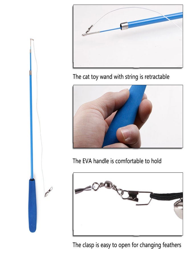 Interactive Cat Feather Toys, 1PCS Retractable Cat Wand Toy and 10PCS Replacement Teaser Refills Worm Bird Feathers, Cat Teaser Toys for Indoor Cats Kitten Play Chase Exercise - Image 3