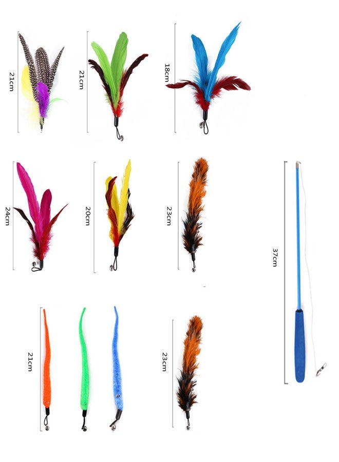Interactive Cat Feather Toys, 1PCS Retractable Cat Wand Toy and 10PCS Replacement Teaser Refills Worm Bird Feathers, Cat Teaser Toys for Indoor Cats Kitten Play Chase Exercise - Image 2
