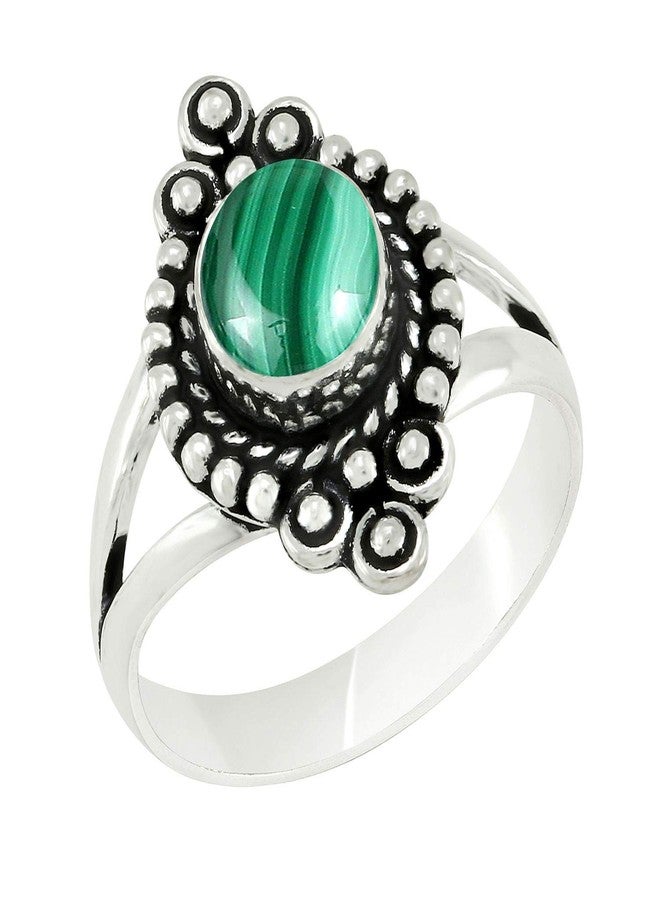 Sterling Silver Jewelry Natural Malachite Sterling Silver Plated Ring Size 8 for Women - April Birthstone Vintage Style Bohemian Handmade Jewelry Gifts for Her Mom Wife Sister - Image 1