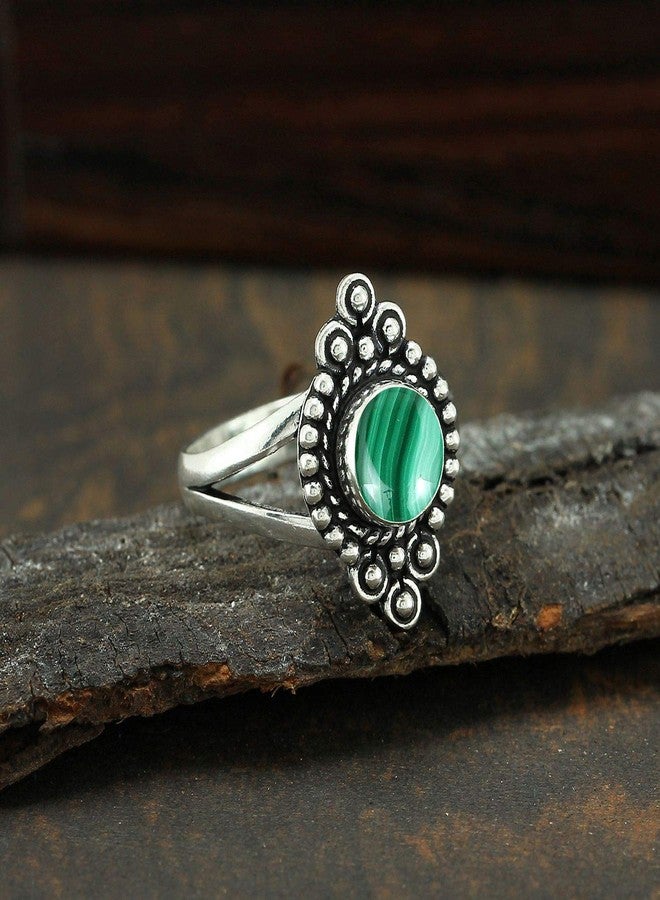 Sterling Silver Jewelry Natural Malachite Sterling Silver Plated Ring Size 8 for Women - April Birthstone Vintage Style Bohemian Handmade Jewelry Gifts for Her Mom Wife Sister - Image 3