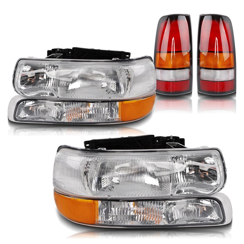 Misakomo Headlights Tail Lights Combo Compatible with 1999 2000 2001 2002 Chevy Silverado 1500/HD 2500/HD - Headlamp Taillight Assembly Replace GM2502187 GM2503187-6PCS OE-Style - Image 1