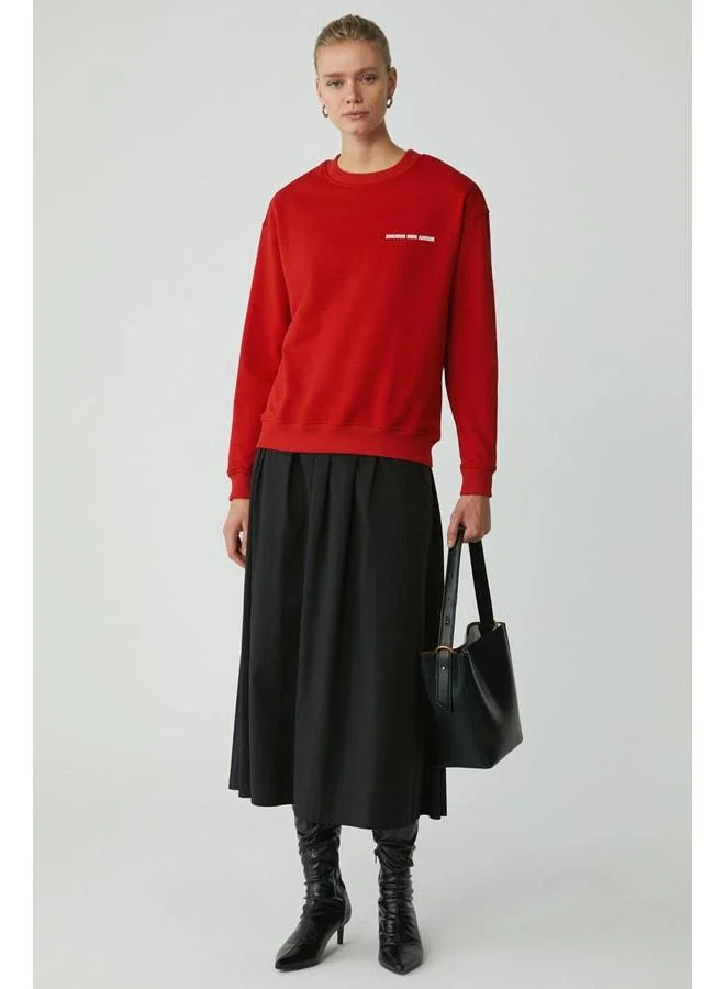 Ethiquet Sandra Women's Cotton-Lined, Fleece-Soft, Printed, Crew Neck Comfort Red Sweatshirt.