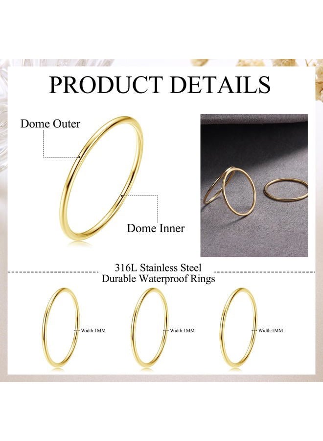 LOYALLOOK 3Pcs 1mm Thin 14K Gold Filled Stackable Rings For Women Non Tarnish Stainless Steel Plain Stacking Knuckle Thumb Pinky Statement Band Midi Rings Comfort Fit Size 3 to 10, 7, Metal, No - Image 2