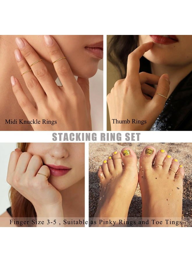 LOYALLOOK 3Pcs 1mm Thin 14K Gold Filled Stackable Rings For Women Non Tarnish Stainless Steel Plain Stacking Knuckle Thumb Pinky Statement Band Midi Rings Comfort Fit Size 3 to 10, 7, Metal, No - Image 4