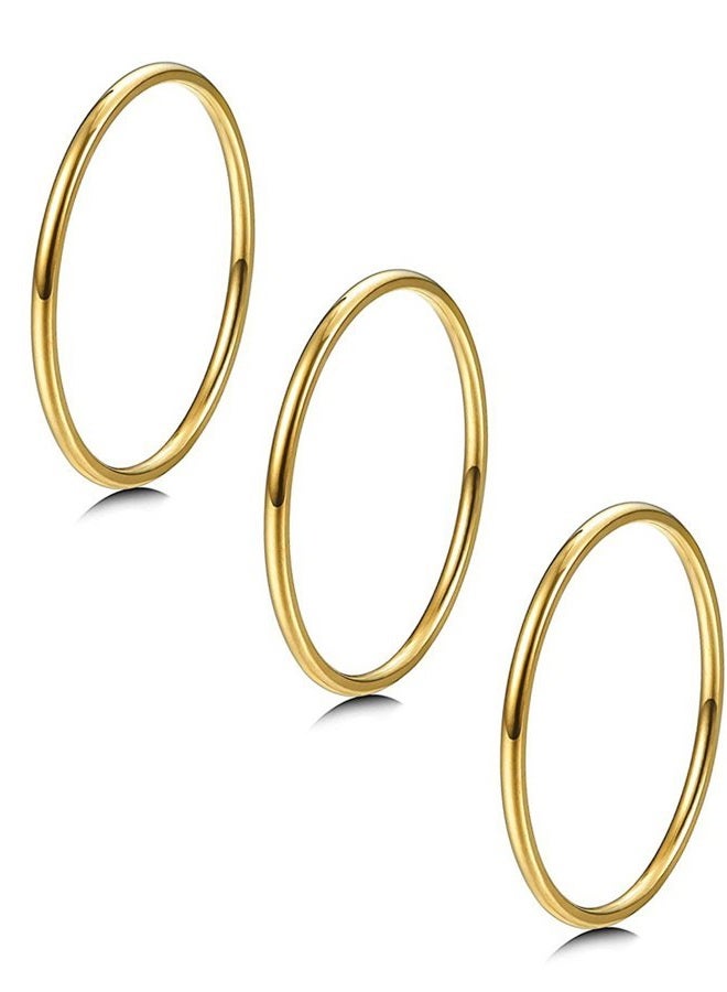 LOYALLOOK 3Pcs 1mm Thin 14K Gold Filled Stackable Rings For Women Non Tarnish Stainless Steel Plain Stacking Knuckle Thumb Pinky Statement Band Midi Rings Comfort Fit Size 3 to 10, 7, Metal, No - Image 1