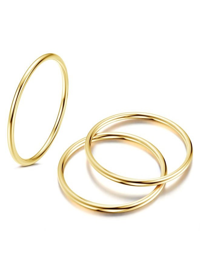 LOYALLOOK 3Pcs 1mm Thin 14K Gold Filled Stackable Rings For Women Non Tarnish Stainless Steel Plain Stacking Knuckle Thumb Pinky Statement Band Midi Rings Comfort Fit Size 3 to 10, 7, Metal, No - Image 5