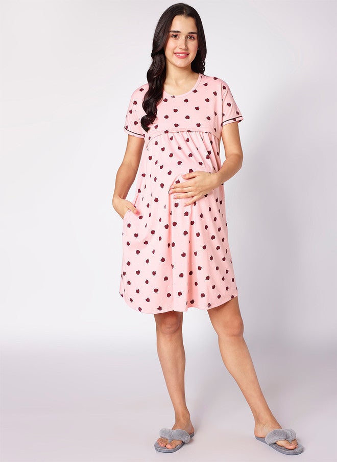 beebelle Peach-Coloured Graphic Printed Maternity Nightdress - Image 5
