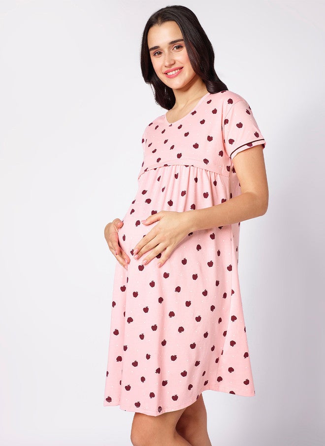 beebelle Peach-Coloured Graphic Printed Maternity Nightdress - Image 3