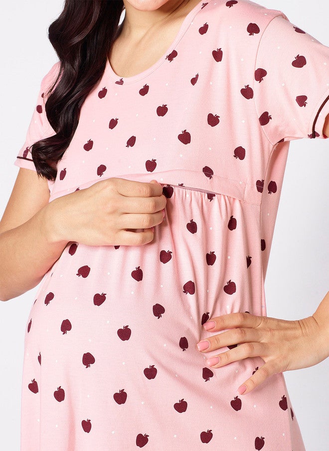 beebelle Peach-Coloured Graphic Printed Maternity Nightdress - Image 2