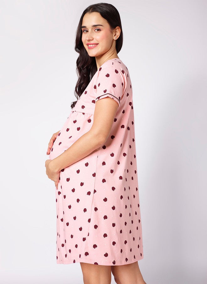 beebelle Peach-Coloured Graphic Printed Maternity Nightdress - Image 4