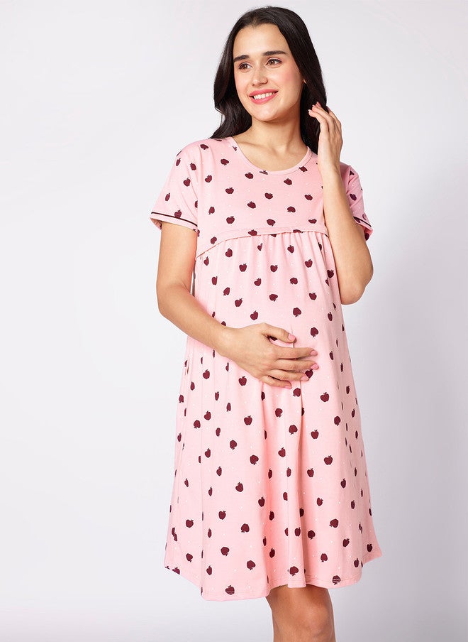 beebelle Peach-Coloured Graphic Printed Maternity Nightdress - Image 1