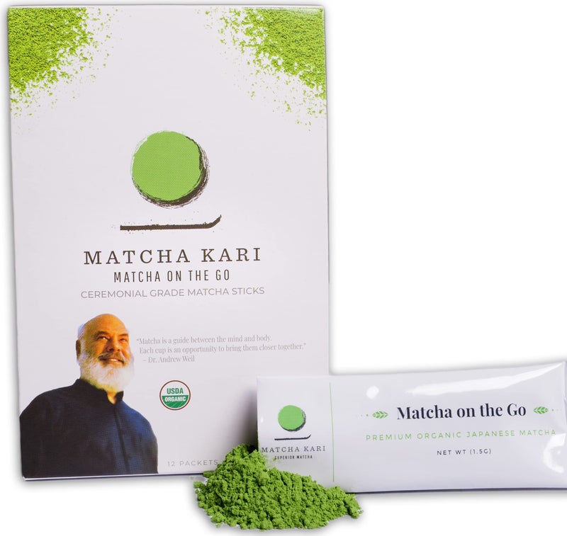 Matcha Kari Matcha Green Tea Powder Single Serving Sticks, Dr. Weil's Ceremonial Organic Matcha Powder Singles Packets - Individual Matcha Tea Packets (12) - Image 1