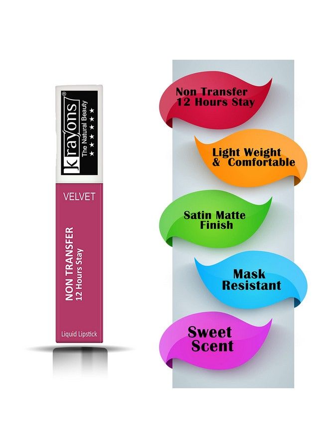 krayons Power Stay Nontransfer 12Hrs Stay Matte Liquid Lipstick Mask Proof Smudgeproof Longlasting 4Ml (Pink Glam) - Image 3
