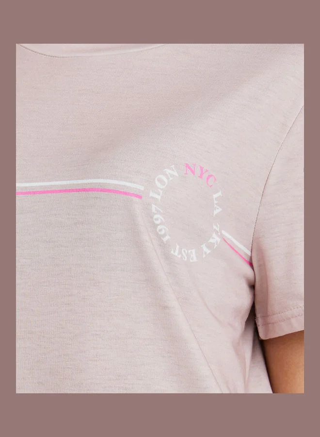 Styli City Circle Print T-Shirt & Side Stripe Leggings Set