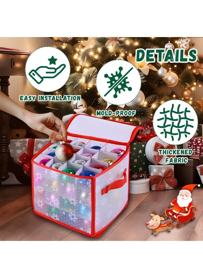 Christmas Ornament Storage Box with 64 Compartments, Each 7.5 cm, Zippered Snowflake Design Bauble Organizer with Handles, 12 Inch Vinyl Plastic Decoration Box for Baubles (Snowflake) - Image 3