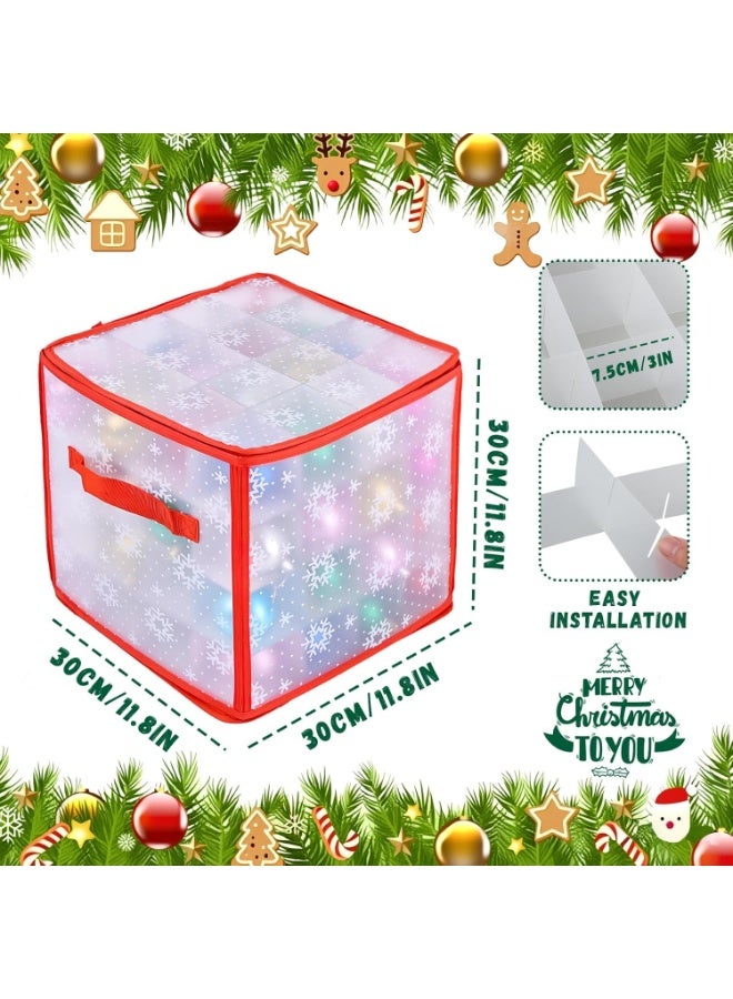 Christmas Ornament Storage Box with 64 Compartments, Each 7.5 cm, Zippered Snowflake Design Bauble Organizer with Handles, 12 Inch Vinyl Plastic Decoration Box for Baubles (Snowflake) - Image 2