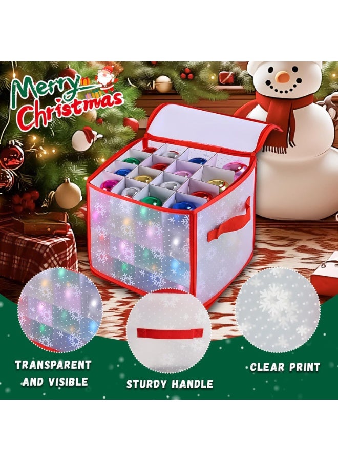 Christmas Ornament Storage Box with 64 Compartments, Each 7.5 cm, Zippered Snowflake Design Bauble Organizer with Handles, 12 Inch Vinyl Plastic Decoration Box for Baubles (Snowflake) - Image 4